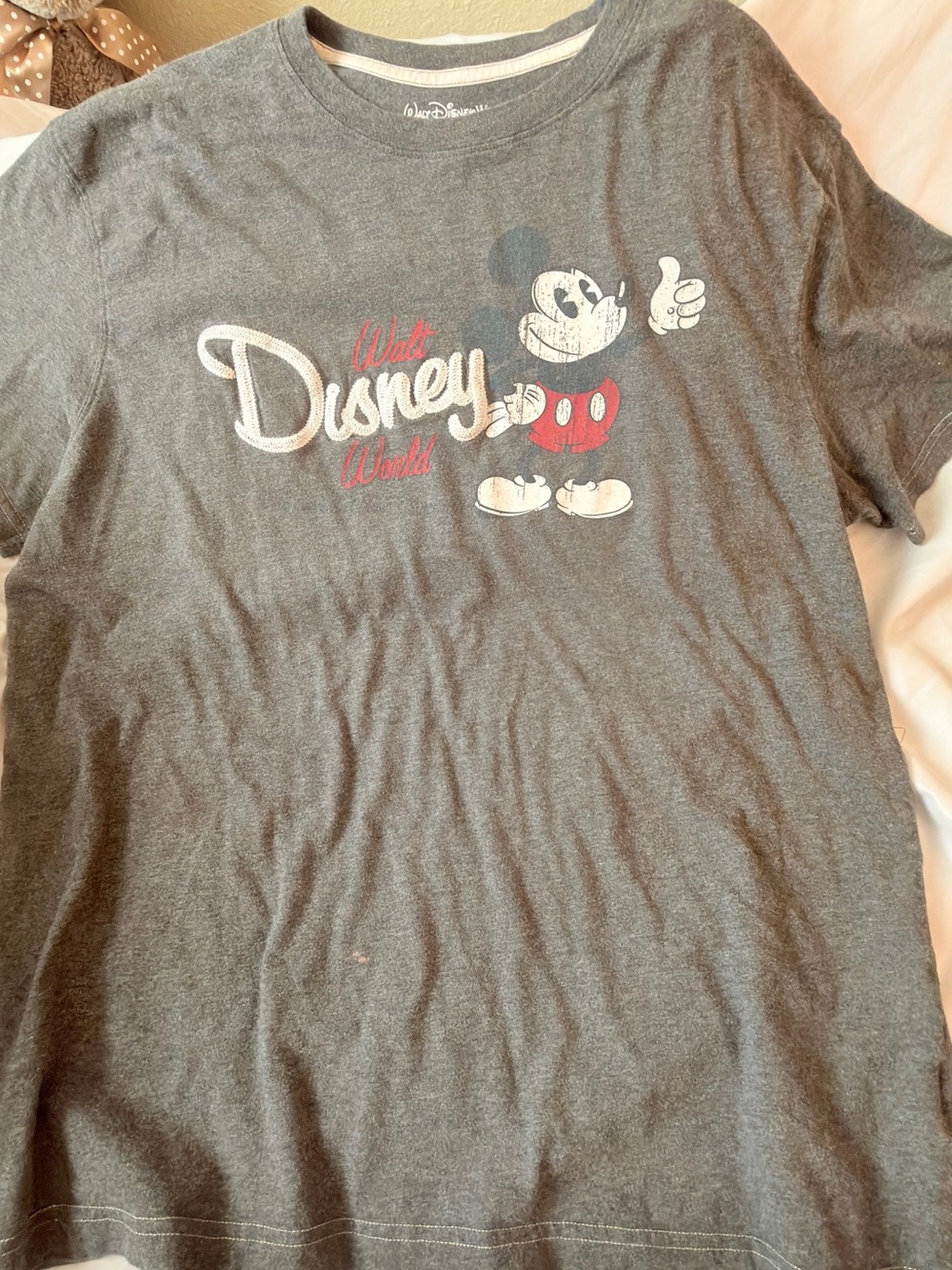 Disney Gray Mickey Mouse Graphic Tee with Red Accents